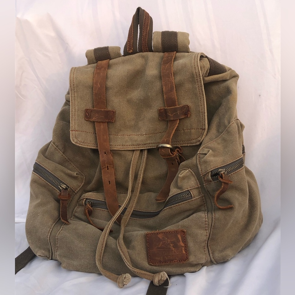 AUGUR Strauss Jans Canvas Leather Vintage Backpack School Hiking Travel *flaw